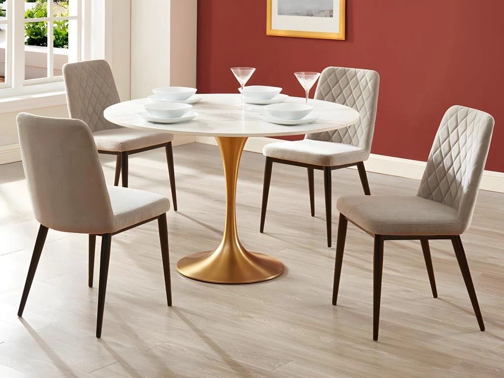 Table à Manger NORAH - 4 Couverts - Marbre Et Métal - Blanc Et Doré 3 Table à Manger NORAH - 4 Couverts - Marbre Et Métal - Blanc Et Doré