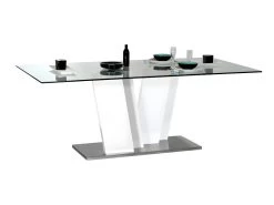 Table à Manger 8 Couverts En Verre Trempé - Blanc Laqué - LUDMILA