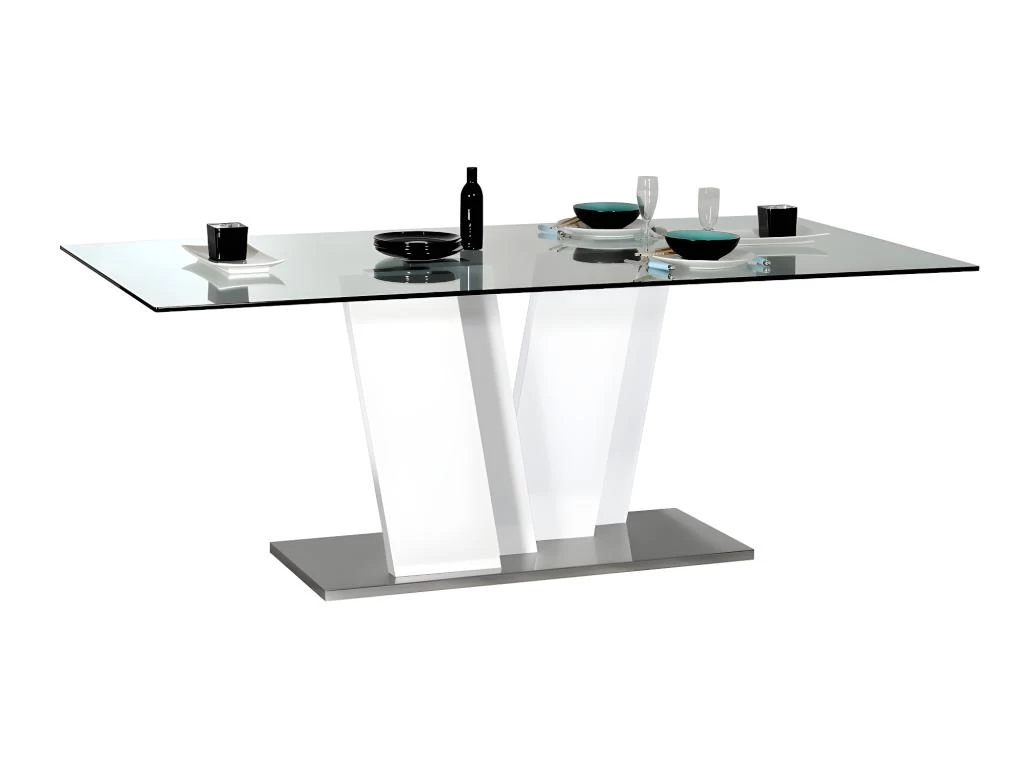 Table à Manger 8 Couverts En Verre Trempé - Blanc Laqué - LUDMILA 3 Table à Manger 8 Couverts En Verre Trempé - Blanc Laqué - LUDMILA