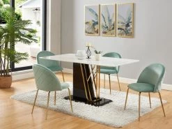 Table à Manger 6 Couverts En Céramique Et MDF - Effet Marbre Blanc, Doré Et Noir Laqué - BALLARAT -Vous savez quand c'est un magasin de meubles. table a manger 7171215