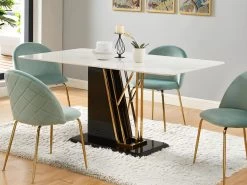 Table à Manger 6 Couverts En Céramique Et MDF - Effet Marbre Blanc, Doré Et Noir Laqué - BALLARAT -Vous savez quand c'est un magasin de meubles. table a manger 7171217