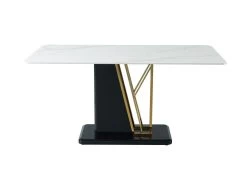 Table à Manger 6 Couverts En Céramique Et MDF - Effet Marbre Blanc, Doré Et Noir Laqué - BALLARAT -Vous savez quand c'est un magasin de meubles. table a manger 7171219