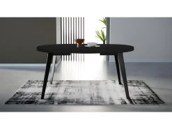 Table Ronde Extensible 110/155 Cm Plateau Noir - Pieds Métal - VANESSA -Vous savez quand c'est un magasin de meubles. table a manger 9177557
