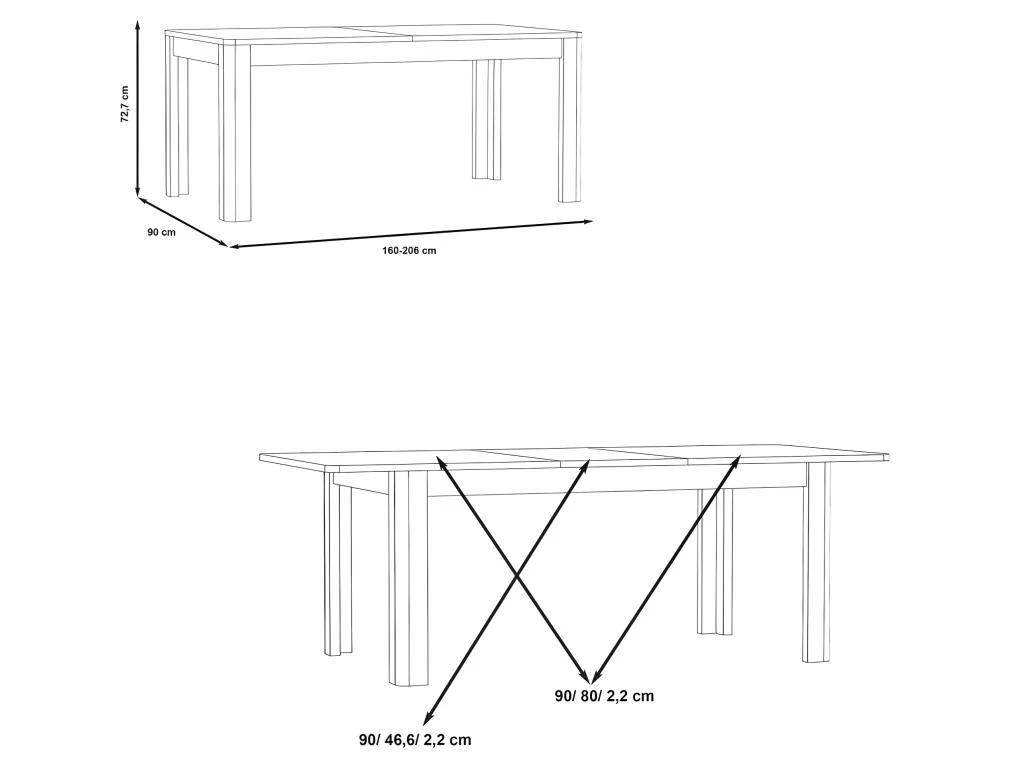 Table De Repas Extensible 160/206 Plateau Blanc Laqué Et Pieds Gris - ALEXIANE 7 Table De Repas Extensible 160/206 Plateau Blanc Laqué Et Pieds Gris - ALEXIANE – Image 5