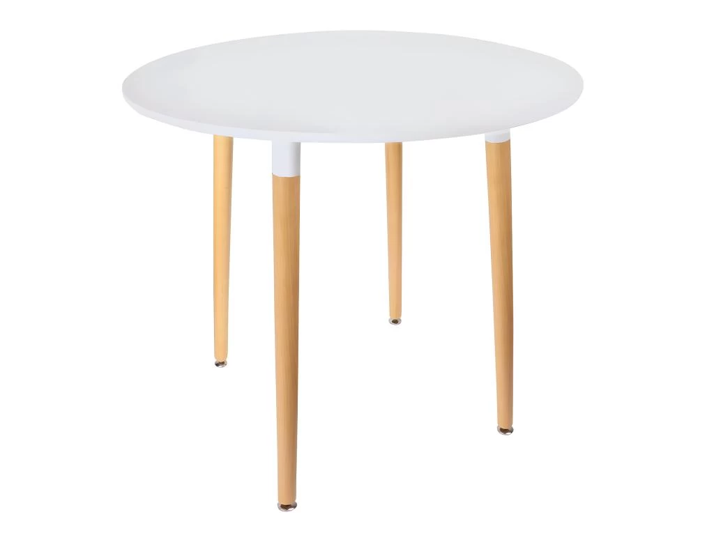 ZURI - Table Ronde Blanche Et Pieds Effet Bois 3 ZURI - Table Ronde Blanche Et Pieds Effet Bois