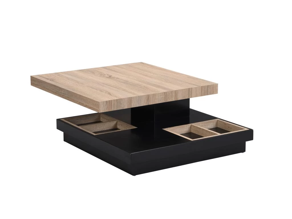 Table Basse - Plateau Pivotant - MDF Laqué Noir Et Naturel - FAUSTO 9 Table Basse - Plateau Pivotant - MDF Laqué Noir Et Naturel - FAUSTO – Image 7