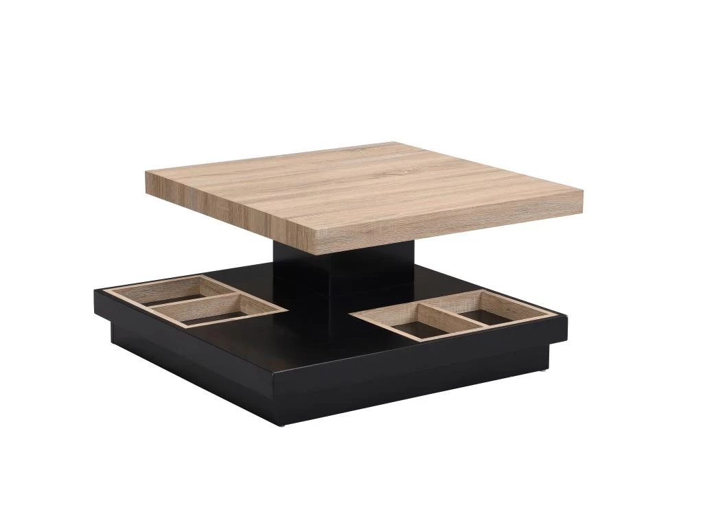 Table Basse - Plateau Pivotant - MDF Laqué Noir Et Naturel - FAUSTO 8 Table Basse - Plateau Pivotant - MDF Laqué Noir Et Naturel - FAUSTO – Image 6