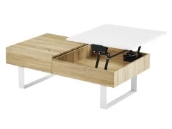 Table Basse Avec Plateau Relevable Et 1 Tiroir - MDF Et Acier - Naturel Et Blanc - BALUN -Vous savez quand c'est un magasin de meubles. table basse 10696481
