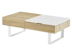 Table Basse Avec Plateau Relevable Et 1 Tiroir - MDF Et Acier - Naturel Et Blanc - BALUN -Vous savez quand c'est un magasin de meubles. table basse 10696485