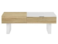 Table Basse Avec Plateau Relevable Et 1 Tiroir - MDF Et Acier - Naturel Et Blanc - BALUN -Vous savez quand c'est un magasin de meubles. table basse 10696487