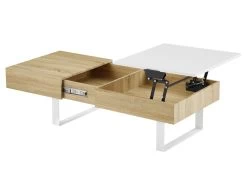 Table Basse Avec Plateau Relevable Et 1 Tiroir - MDF Et Acier - Naturel Et Blanc - BALUN -Vous savez quand c'est un magasin de meubles. table basse 10702811