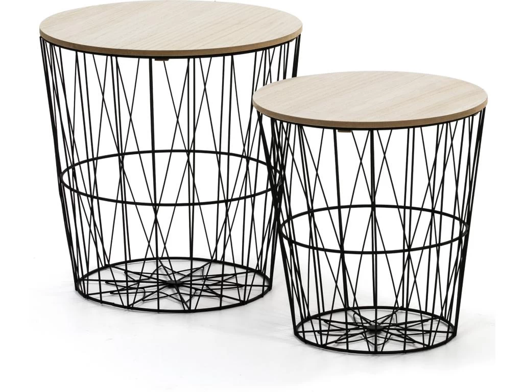 Set De 2 Tables Basses Guili,Plateau En Placage De Bois Naturel Et Structure En Métal 3 Set De 2 Tables Basses Guili,Plateau En Placage De Bois Naturel Et Structure En Métal