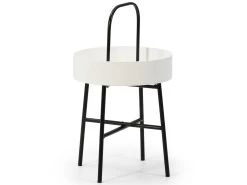 Table Auxiliaire Jaipur Avec Plateau En MDF Blanc Et Structure Métallique En Noir Mat