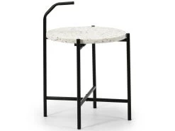 Table Auxiliaire Yala Avec Plateau En Terrazzo Blanc Et Pieds Métalliques En Noir Mat