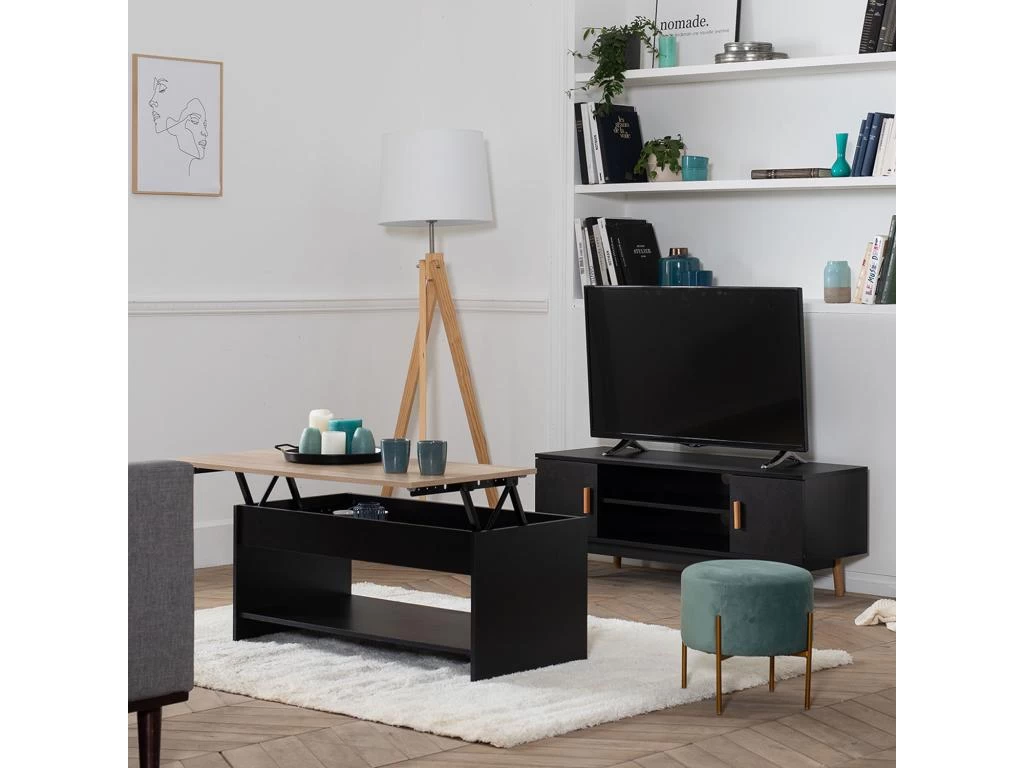 Table Basse Avec Plateau Relevable Noire Et Bois HEDDA - HAPPY GARDEN 8 Table Basse Avec Plateau Relevable Noire Et Bois HEDDA - HAPPY GARDEN – Image 6