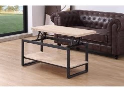 Table Basse Relevable Et Extensible En Bois De Chêne Avec Pieds En Métal Noir-Longueur 100 X Profondeur 45-90 X Hauteur 47-62 Cm -Vous savez quand c'est un magasin de meubles. table basse 12072783