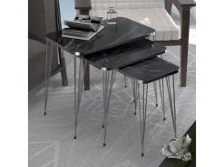 Set De 3 Tables D'appoint Rudkøbing Rectangulaires Gigognes Marbre Noir Argent [en.casa]