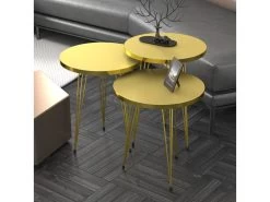 Set De 3 Tables D'appoint Skibby Rondes Gigognes Or [en.casa]