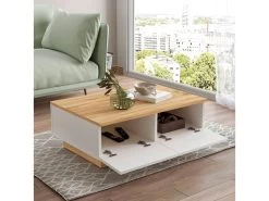 Tables Basses Sena Carrée Aven Tiroir Rangement En Métal En Couleur Chêne Blanc. 90x32x60cm -Vous savez quand c'est un magasin de meubles. table basse 12358981