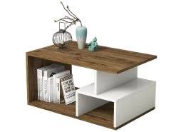 Table D’appoint Niger Design Panneau De Particules Plaqué Mélaminé En Couleur Foncé Nogal Blanche. 90x54x42cm