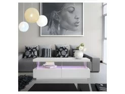 Table Basse Et Luminaire Led - Rectangulaire - En Panneaux De MDF - Blanc - Style Contemporain - L120 X P60 X H45 Cm - BLUE LIGH -Vous savez quand c'est un magasin de meubles. table basse 12586735