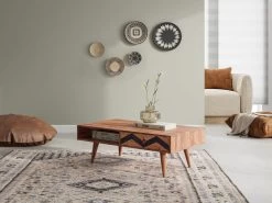 Table Basse Avec 1 Tiroir Et 1 Niche - Bois De Sheesham - Naturel Et Noir - PALONI