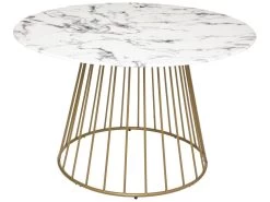 Table À Manger "rayo", Plateau Verre Trempé Effet Marbre, Blanc Dimensions 120x120x75