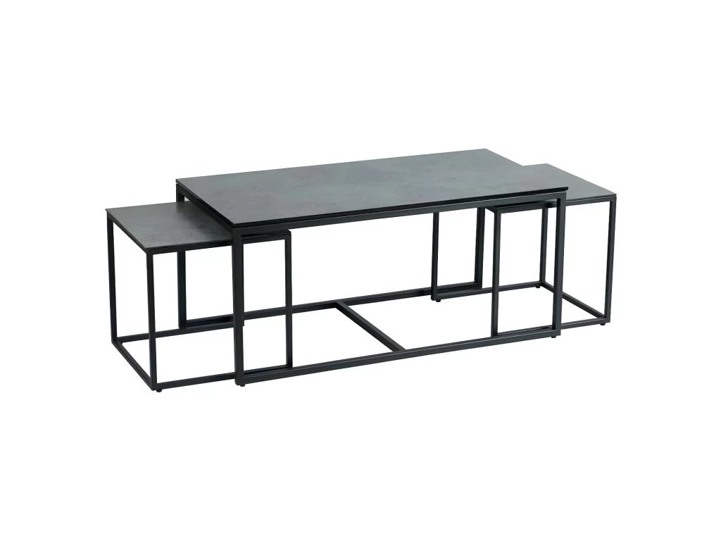 Tables Basses Gigognes Acier/Céramique Anthracite Mat - JANIE 3 Tables Basses Gigognes Acier/Céramique Anthracite Mat - JANIE