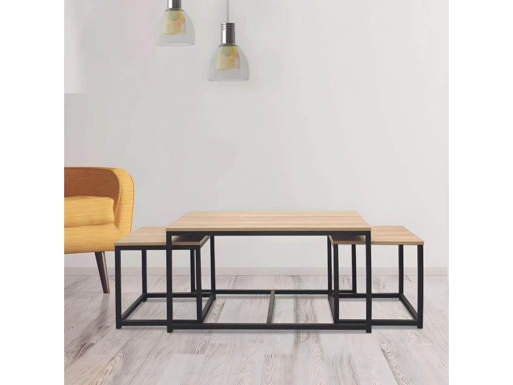 Tables Gigognes En Bois Et Métal Seattle (Lot De 3) 4 Tables Gigognes En Bois Et Métal Seattle (Lot De 3) – Image 2