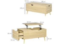 Table Basse Relevable Design Scandinave - Tiroir, Coffre Interne - Acier Piètement Bois Pin Panneaux Aspect Chêne Clair -Vous savez quand c'est un magasin de meubles. table basse 13532217