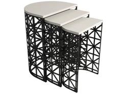 Table Gigogne, 100 % Aggloméré Plaqué Mélamine, Couleur Crème Noir 46x62x33