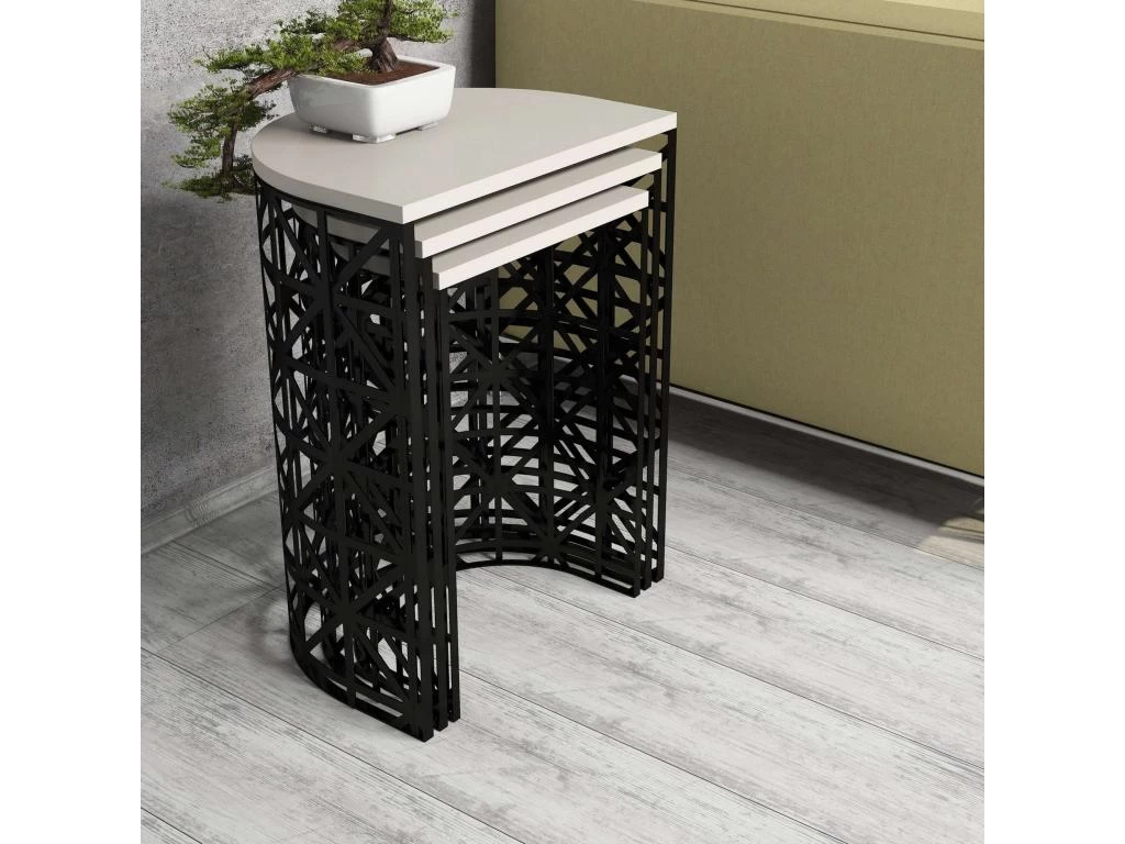 Table Gigogne, 100 % Aggloméré Plaqué Mélamine, Couleur Crème Noir 46x62x33 6 Table Gigogne, 100 % Aggloméré Plaqué Mélamine, Couleur Crème Noir 46x62x33 – Image 4