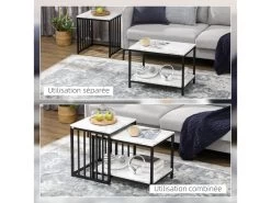 Lot De 2 Tables Basses Gigognes Design - Acier Noir Panneaux Aspect Marbre Blanc -Vous savez quand c'est un magasin de meubles. table basse 14182667