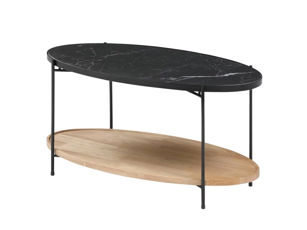 Table Basse Double Plateau En Céramique Et Bois D'hévéa - Effet Marbre Noir Et Naturel - FUDILA 6 Table Basse Double Plateau En Céramique Et Bois D'hévéa - Effet Marbre Noir Et Naturel - FUDILA – Image 4