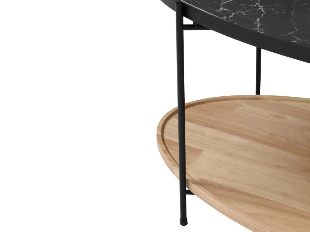 Table Basse Double Plateau En Céramique Et Bois D'hévéa - Effet Marbre Noir Et Naturel - FUDILA 8 Table Basse Double Plateau En Céramique Et Bois D'hévéa - Effet Marbre Noir Et Naturel - FUDILA – Image 6