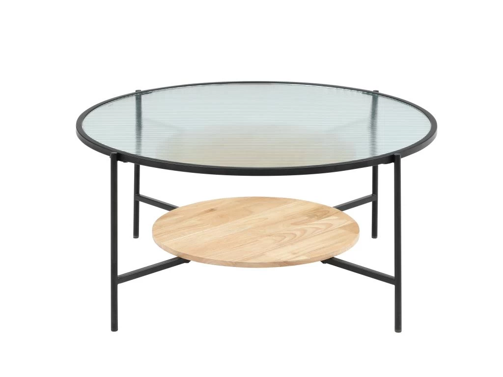 Table Basse Avec 1 étagère - Verre, Bois D'hévéa Et Métal - Naturel Et Noir - MUNITA 5 Table Basse Avec 1 étagère - Verre, Bois D'hévéa Et Métal - Naturel Et Noir - MUNITA – Image 3