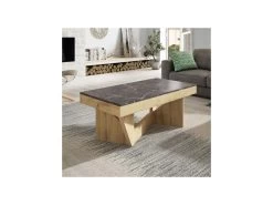 Table Basse Relevable Chêne Blond/Marbre Gris - POPLO