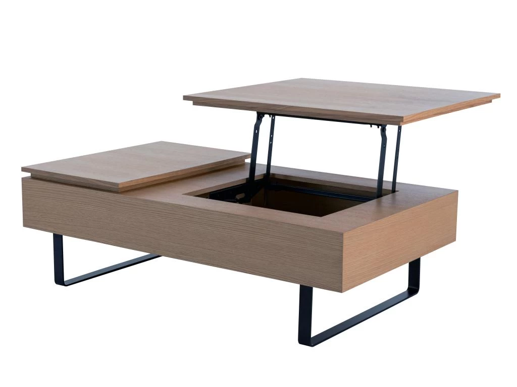 Table Basse Avec Plateau Relevable Et 1 Tiroir En MDF Et Métal - Naturel Foncé - DALAHO 9 Table Basse Avec Plateau Relevable Et 1 Tiroir En MDF Et Métal - Naturel Foncé - DALAHO – Image 7