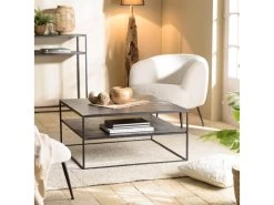 JONAS - Table Basse Double Plateau 80x80cm Aluminium Noir Pieds Métal