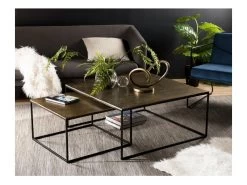 JONAS - Set De 2 Tables Gigognes Carrées Aluminium Doré - Pieds Métal Noir