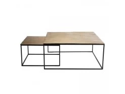JONAS - Set De 2 Tables Gigognes Carrées Aluminium Doré - Pieds Métal Noir -Vous savez quand c'est un magasin de meubles. table basse 14656013