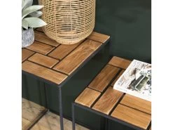 ALIDA - Set De 3 Tables D'appoint Gigogne Plateaux Bois Teck Recyclé Structure Métal Noir -Vous savez quand c'est un magasin de meubles. table basse 14694651