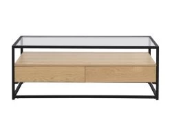 Table Basse Avec 2 Tiroirs En MDF, Verre Trempé Et Métal - Naturel Clair - CAMATA -Vous savez quand c'est un magasin de meubles. table basse 15789699