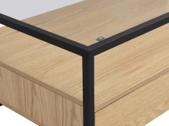 Table Basse Avec 2 Tiroirs En MDF, Verre Trempé Et Métal - Naturel Clair - CAMATA -Vous savez quand c'est un magasin de meubles. table basse 15789711