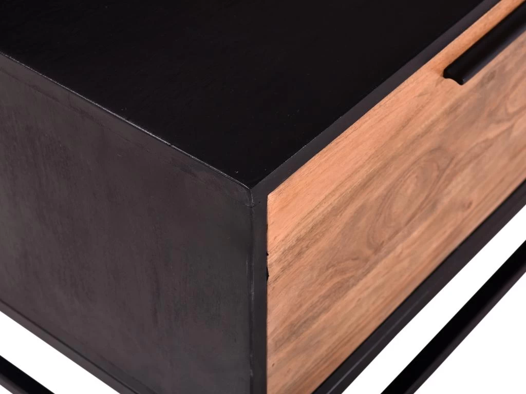 Table Basse Avec 1 Tiroir Et 1 Niche En Bois D'acacia Et Métal - Naturel Foncé Et Noir - ALYONA 13 Table Basse Avec 1 Tiroir Et 1 Niche En Bois D'acacia Et Métal - Naturel Foncé Et Noir - ALYONA – Image 11