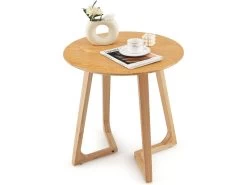 Table Basse Ronde De 60 CM En Bois Avec 2 Pieds En Forme De V Et 4 Patins Réglables