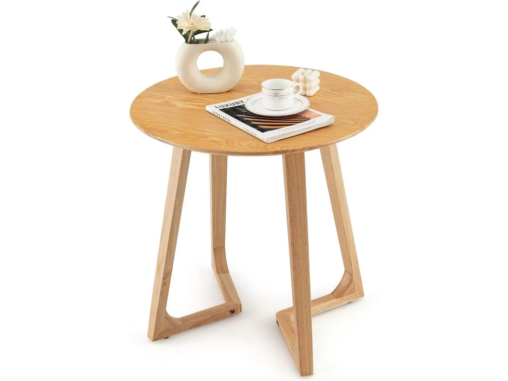 Table Basse Ronde De 60 CM En Bois Avec 2 Pieds En Forme De V Et 4 Patins Réglables 3 Table Basse Ronde De 60 CM En Bois Avec 2 Pieds En Forme De V Et 4 Patins Réglables