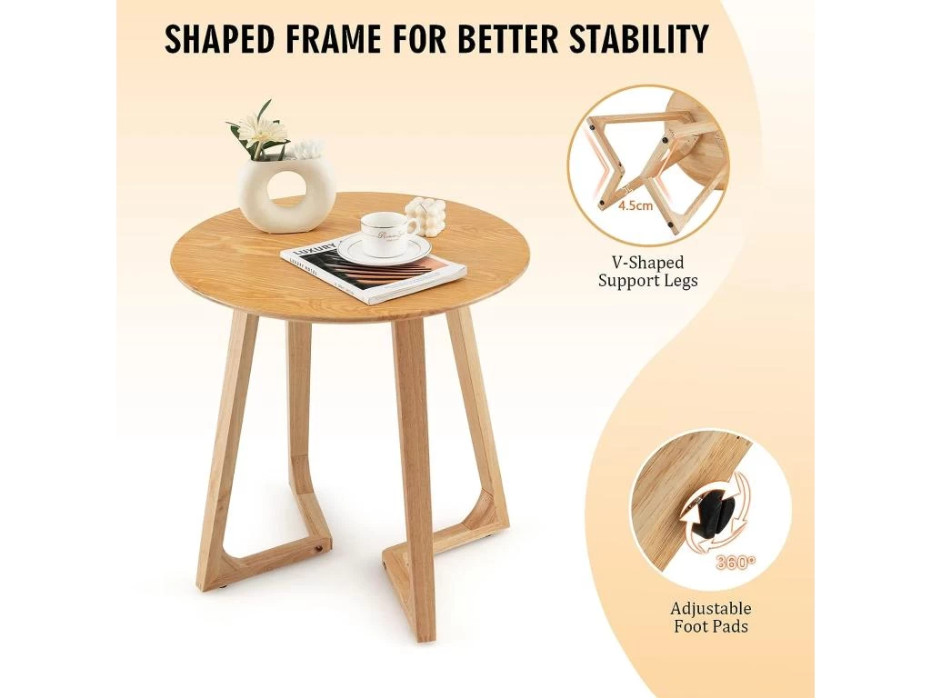 Table Basse Ronde De 60 CM En Bois Avec 2 Pieds En Forme De V Et 4 Patins Réglables 6 Table Basse Ronde De 60 CM En Bois Avec 2 Pieds En Forme De V Et 4 Patins Réglables – Image 4