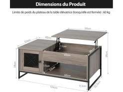 Table Basse Relevable Avec 1 Compartiment Ouvert Et Placard à 2 Portes,104x52,5x44,5cm -Vous savez quand c'est un magasin de meubles. table basse 18802861