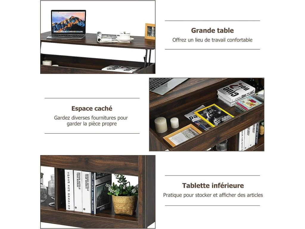 Table Basse Avec Plateau Relevable Et Espace De Rangement Caché, 109 X 47,5 X 50 Cm 5 Table Basse Avec Plateau Relevable Et Espace De Rangement Caché, 109 X 47,5 X 50 Cm – Image 3